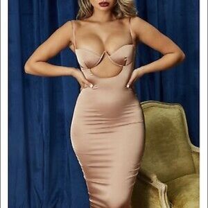 Rose gold satin midi dress